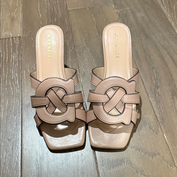 Coach Women's Tan Interwoven Slide Sandals - Picture 1 of 6